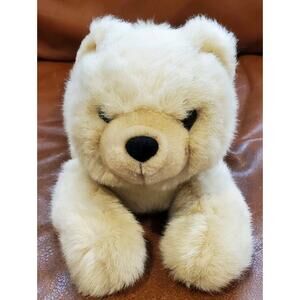 Vintage 14 Inch SKM Tan Floppy Bear On Stomach Stuffed Animal Plush Toy Zoo